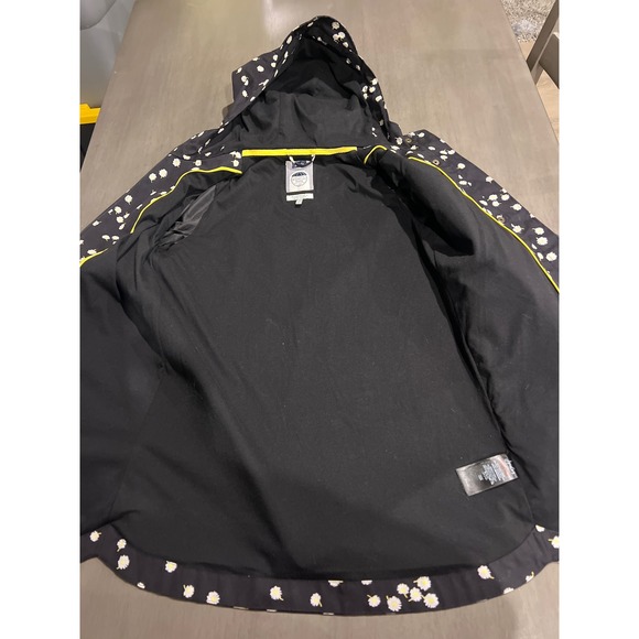 Joules Right As Rain Black Daisy Floral  Raincoat Waterproof Hooded Jacket US 6 - Picture 10 of 13